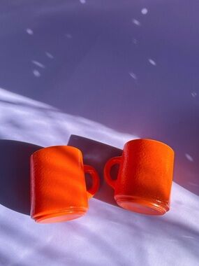 Pair of Vintage Hazel Atlas Orange Peel Coffee Mugs